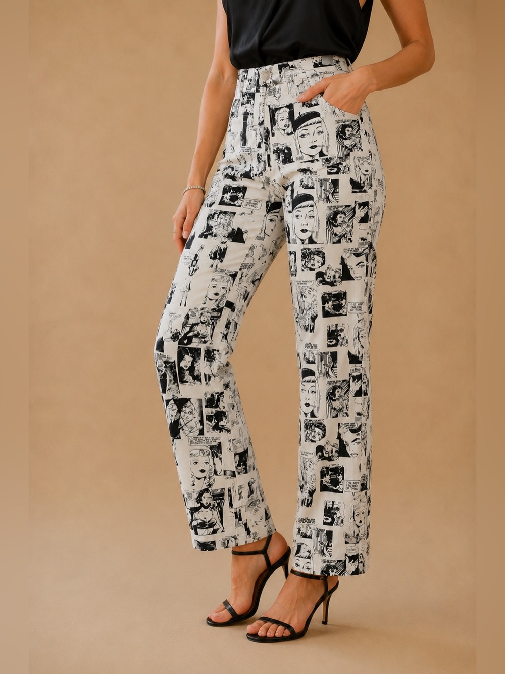 Reformation Cynthia High Rise Straight Leg Graphic Comic Print Jeans Size 27